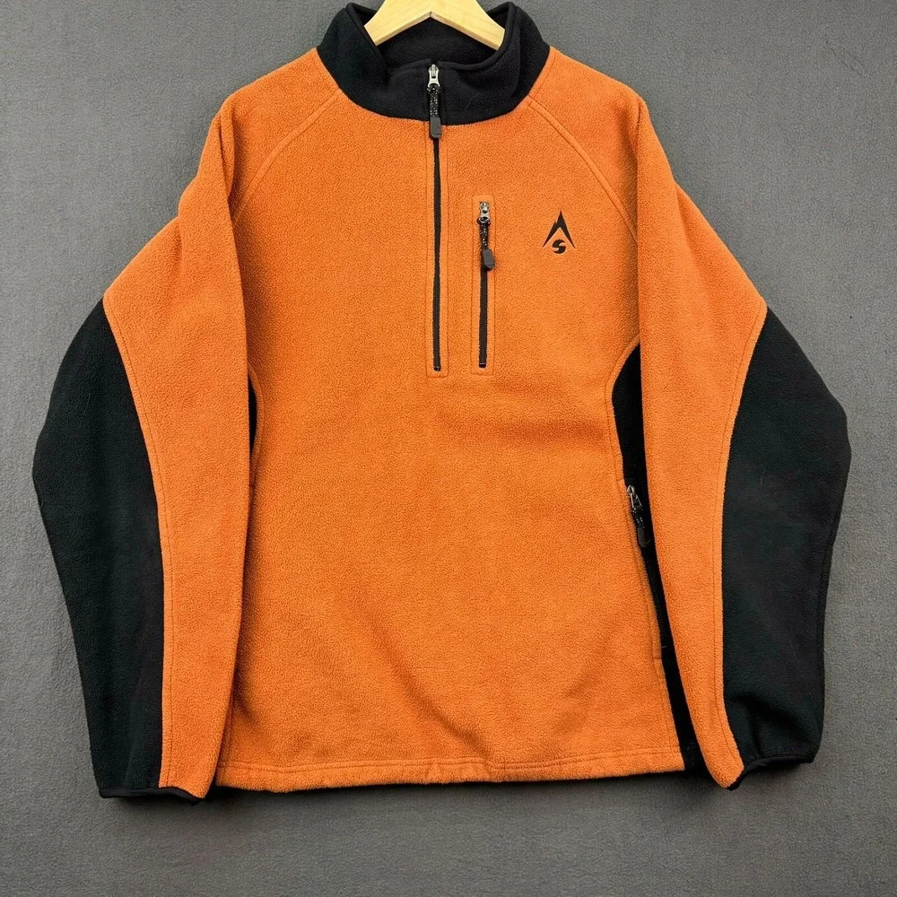 Sherpa Jacket Mens XL Orange & Black Adventure Gear Fleece Long Sleeve Polartec